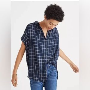 Madewell Navy Windowpane Button-Up Top